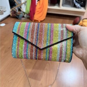 Multicolor Striped Crystal Clutch